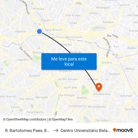 R. Bartolomeu Paes, 802 - Lapa, São Paulo to Centro Universitário Belas Artes de São Paulo map