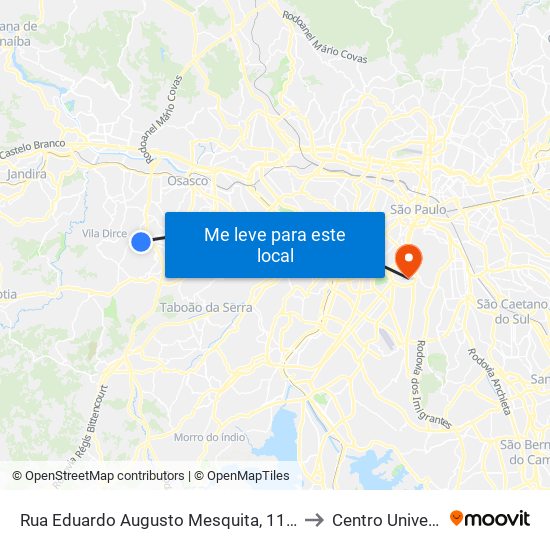 Rua Eduardo Augusto Mesquita, 1178 - Terminal da Linha 181 No Parque Santa Tereza - Jardim Elzinha, Carapicuíba to Centro Universitário Belas Artes de São Paulo map