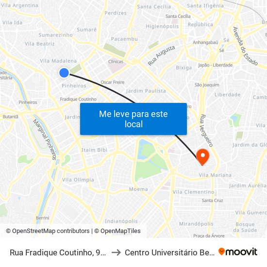 Rua Fradique Coutinho, 915 - Pinheiros, São Paulo to Centro Universitário Belas Artes de São Paulo map