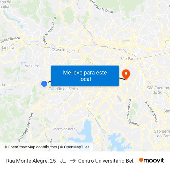 Rua Monte Alegre, 25 - Jardim Barbacena, Cotia to Centro Universitário Belas Artes de São Paulo map