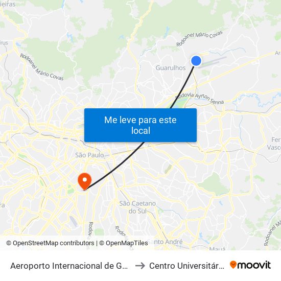 Aeroporto Internacional de São Paulo (Terminal de Passageiros 1) to Centro Universitário Belas Artes de São Paulo map