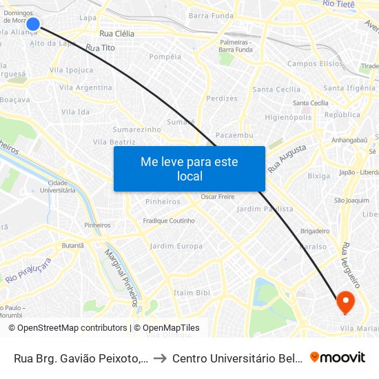 Rua Brg. Gavião Peixoto, 919 - Lapa, São Paulo to Centro Universitário Belas Artes de São Paulo map