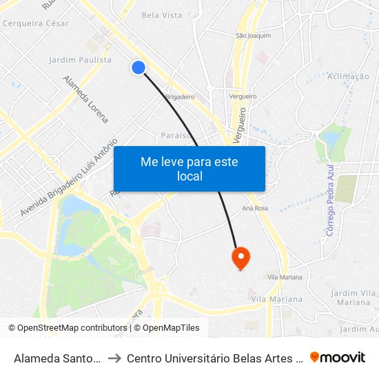 Alameda Santos, 1039 to Centro Universitário Belas Artes de São Paulo map