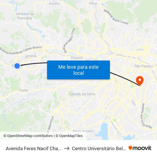 Avenida Feres Nacif Chaluppe (Estação Itapevi) to Centro Universitário Belas Artes de São Paulo map
