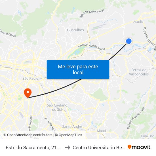 Estr. do Sacramento, 2155 - Pimentas, Guarulhos to Centro Universitário Belas Artes de São Paulo map