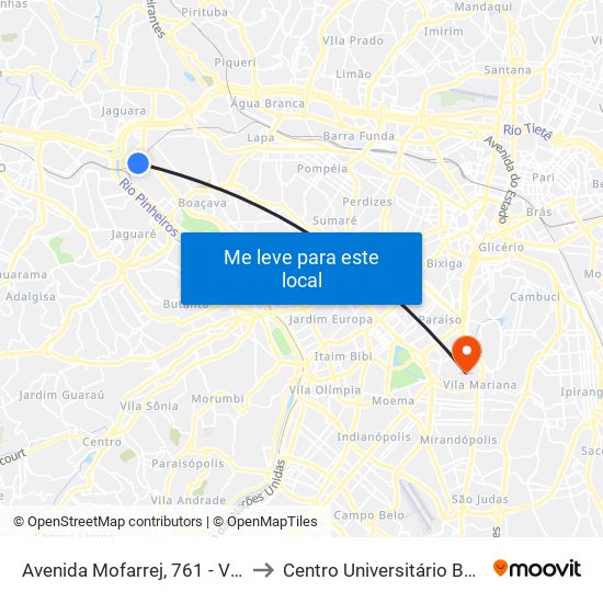 Avenida Mofarrej, 761 - Vila Leopoldina, São Paulo to Centro Universitário Belas Artes de São Paulo map