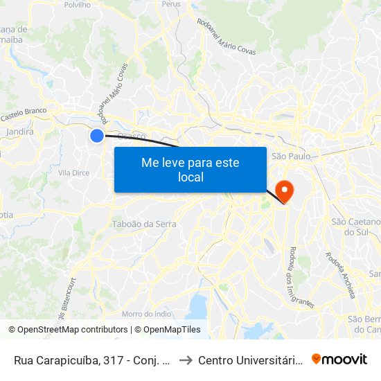 Rua Carapicuíba, 317 - Conj. Hab. Pres. Castelo Branco, Carapicuíba to Centro Universitário Belas Artes de São Paulo map