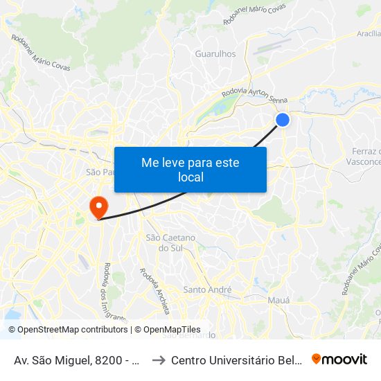 Av. São Miguel, 8200 - Vila Norma, São Paulo to Centro Universitário Belas Artes de São Paulo map