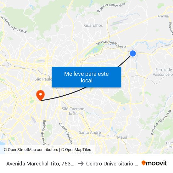 Avenida Marechal Tito, 763 - São Miguel Paulista, São Paulo to Centro Universitário Belas Artes de São Paulo map