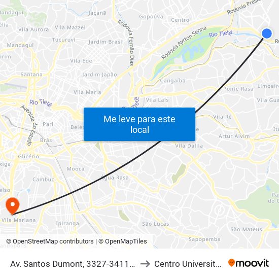 Av. Santos Dumont, 3327-3411 - Cidade Industrial Satélite de São Paulo, Guarulhos to Centro Universitário Belas Artes de São Paulo map