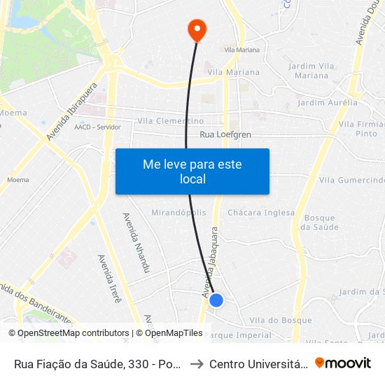 Rua Fiação da Saúde, 330 - Ponto Final da Linha 446 - Vila da Saúde, São Paulo to Centro Universitário Belas Artes de São Paulo map