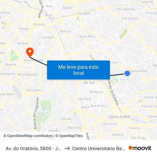 Av. do Oratório, 5800 - Jardim Mimar, São Paulo to Centro Universitário Belas Artes de São Paulo map
