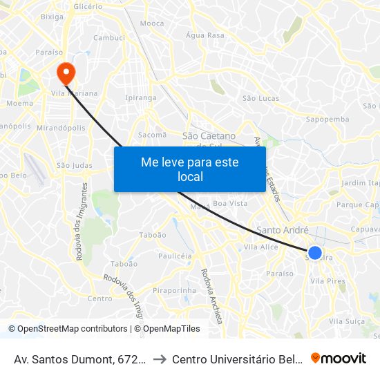 Av. Santos Dumont, 672 - Silveira, Santo André to Centro Universitário Belas Artes de São Paulo map