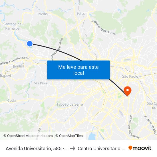 Avenida Universitário, 585 - Alphaville Santana de Parnaíba to Centro Universitário Belas Artes de São Paulo map
