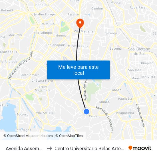 Avenida Assembléia 629 to Centro Universitário Belas Artes de São Paulo map