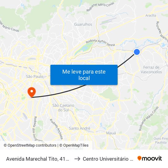 Avenida Marechal Tito, 4170 - Jardim Miragaia, São Paulo to Centro Universitário Belas Artes de São Paulo map