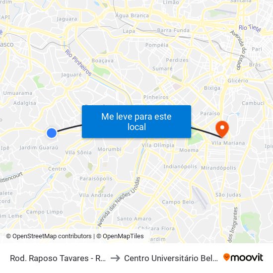 Rod. Raposo Tavares - Rua Mal. Morais Ancora to Centro Universitário Belas Artes de São Paulo map