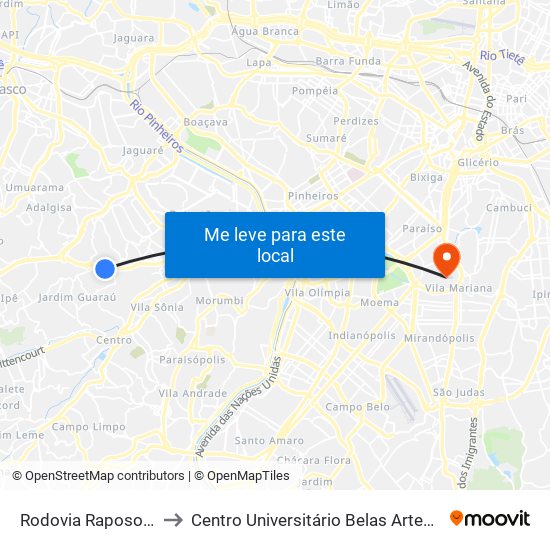 Rodovia Raposo Tavares to Centro Universitário Belas Artes de São Paulo map