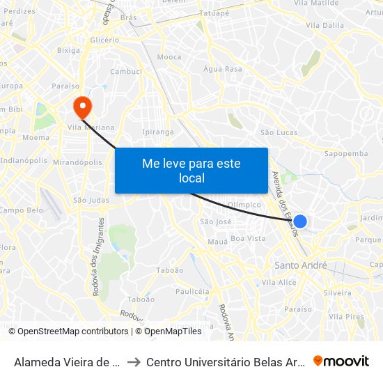 Alameda Vieira de Carvalho 31 to Centro Universitário Belas Artes de São Paulo map