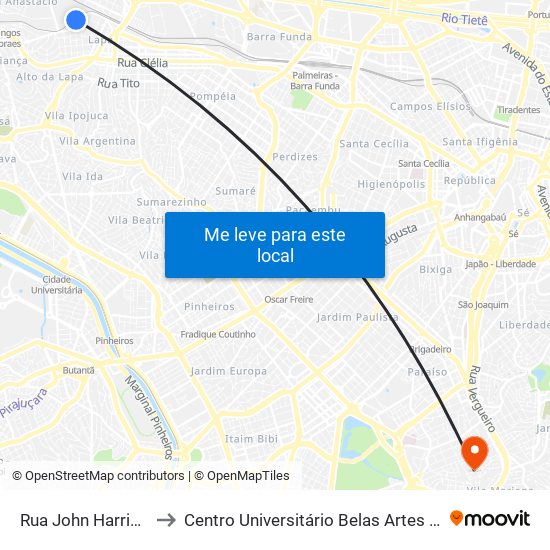 Rua John Harrison 631 to Centro Universitário Belas Artes de São Paulo map