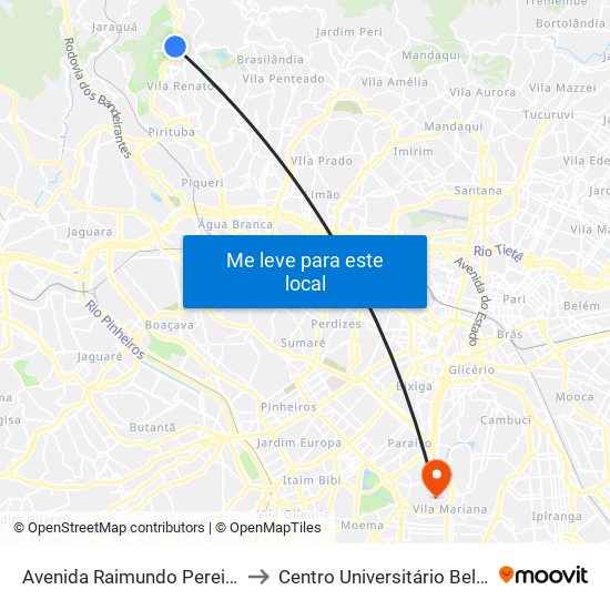 Avenida Raimundo Pereira de Magalhães 8889 to Centro Universitário Belas Artes de São Paulo map