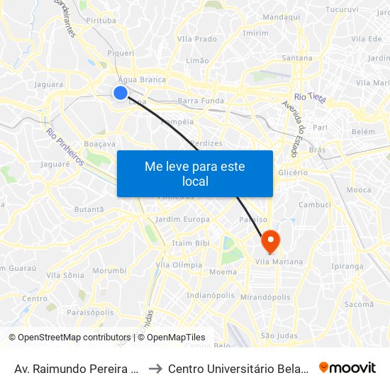 Av. Raimundo Pereira de Magalhães 230 to Centro Universitário Belas Artes de São Paulo map