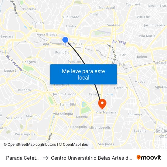 Parada Cetet - B/C to Centro Universitário Belas Artes de São Paulo map