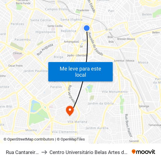 Rua Cantareira 271 to Centro Universitário Belas Artes de São Paulo map