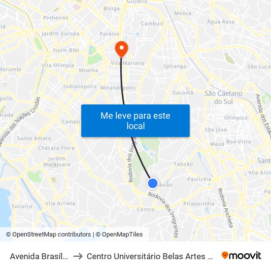 Avenida Brasília, 174 to Centro Universitário Belas Artes de São Paulo map