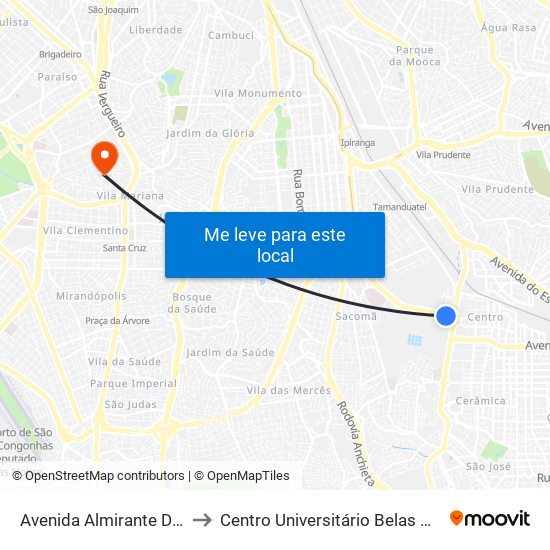 Avenida Almirante Delamare to Centro Universitário Belas Artes de São Paulo map