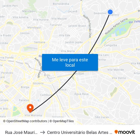 Rua José Maurício 415 to Centro Universitário Belas Artes de São Paulo map