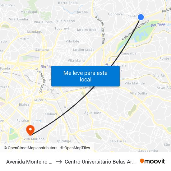 Avenida Monteiro Lobato 856 to Centro Universitário Belas Artes de São Paulo map