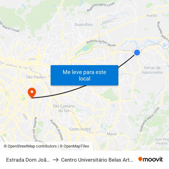 Estrada Dom João Nery 60 to Centro Universitário Belas Artes de São Paulo map