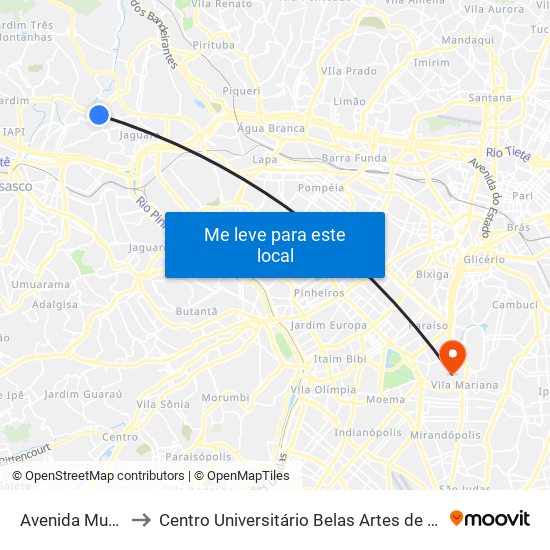 Avenida Mutinga to Centro Universitário Belas Artes de São Paulo map