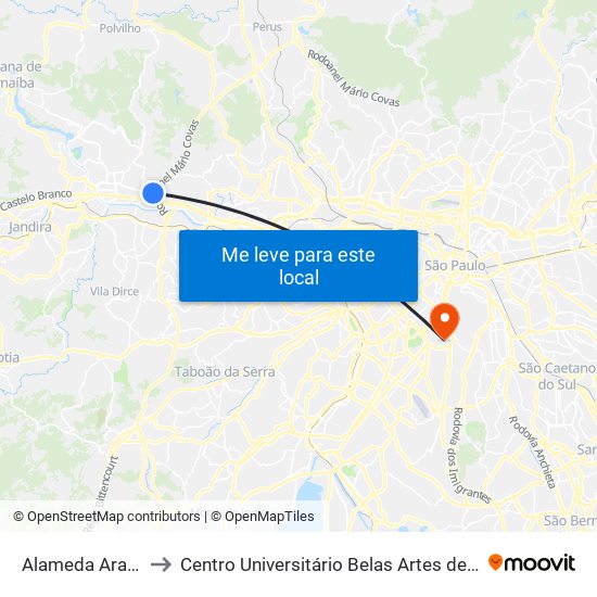 Alameda Araguaia to Centro Universitário Belas Artes de São Paulo map