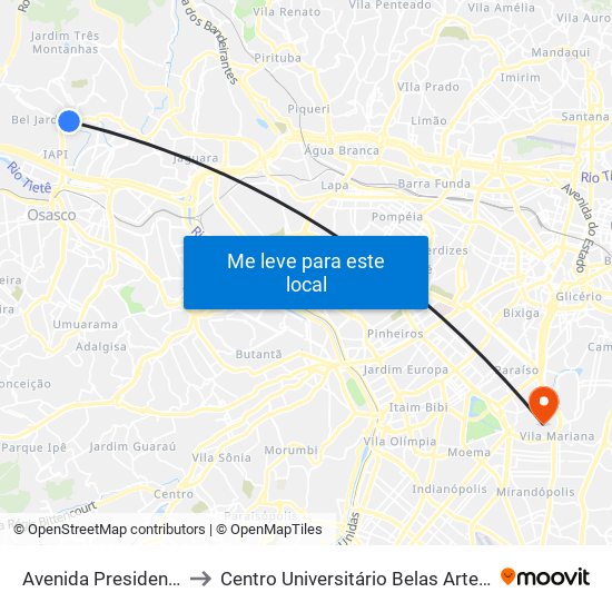 Avenida Presidente Médici to Centro Universitário Belas Artes de São Paulo map