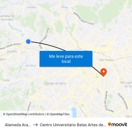 Alameda Araguaia to Centro Universitário Belas Artes de São Paulo map