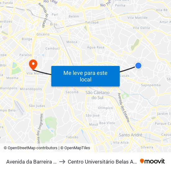Avenida da Barreira Grande 1213 to Centro Universitário Belas Artes de São Paulo map