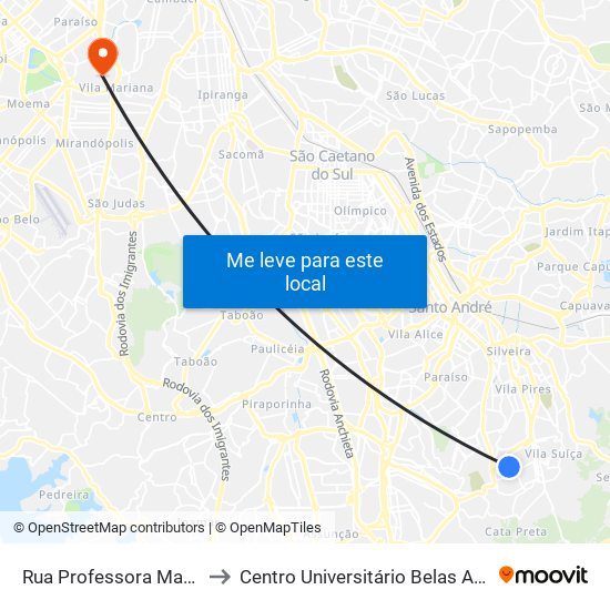 Rua Professora Marina Cintra 83 to Centro Universitário Belas Artes de São Paulo map