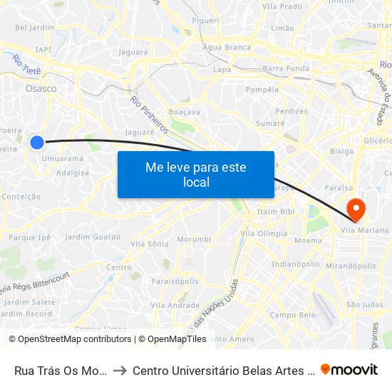 Rua Trás Os Montes 31 to Centro Universitário Belas Artes de São Paulo map