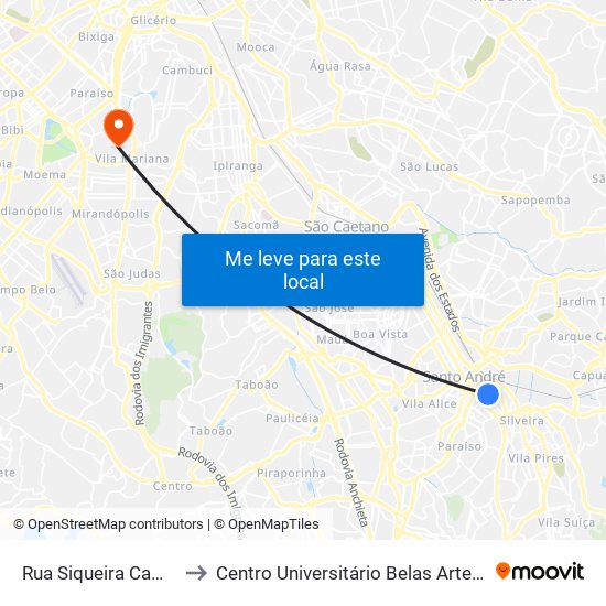 Rua Siqueira Campos, 483 to Centro Universitário Belas Artes de São Paulo map