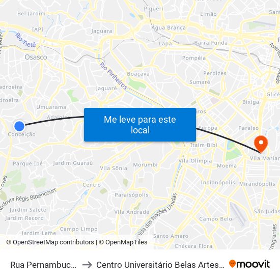 Rua Pernambucana, 140 to Centro Universitário Belas Artes de São Paulo map