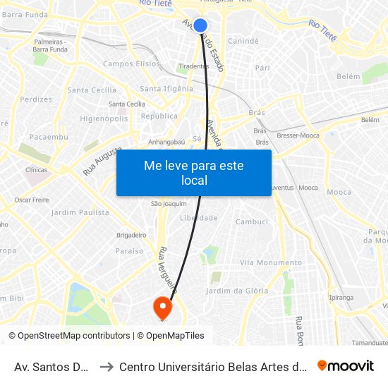 Av. Santos Dumont to Centro Universitário Belas Artes de São Paulo map