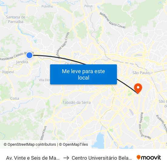 Av. Vinte e Seis de Março, 1155 - Centro to Centro Universitário Belas Artes de São Paulo map