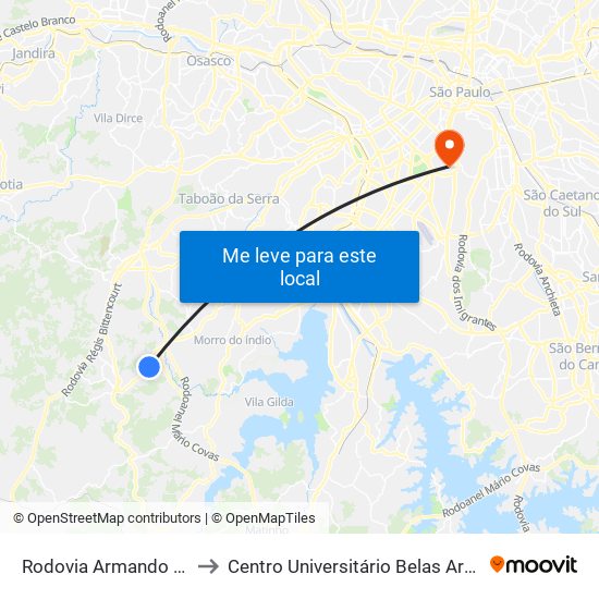 Rodovia Armando Salles,2491 to Centro Universitário Belas Artes de São Paulo map