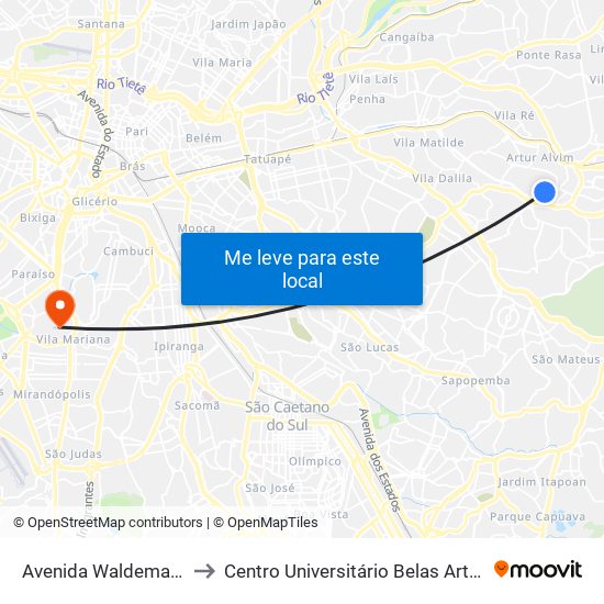 Avenida Waldemar Tietz 633 to Centro Universitário Belas Artes de São Paulo map