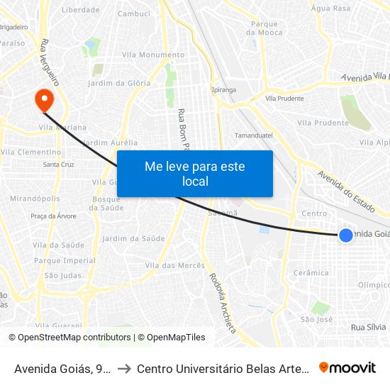 Avenida Goiás, 962-1000 to Centro Universitário Belas Artes de São Paulo map