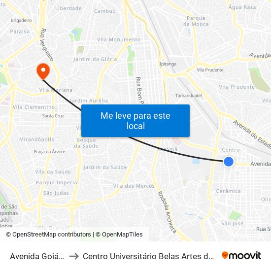 Avenida Goiás 260 to Centro Universitário Belas Artes de São Paulo map