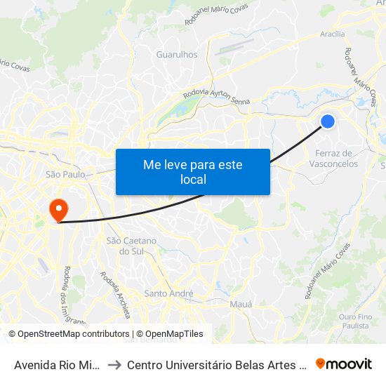 Avenida Rio Mirivaí 21 to Centro Universitário Belas Artes de São Paulo map