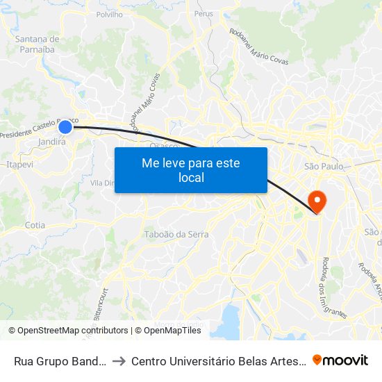 Rua Grupo Bandeirantes to Centro Universitário Belas Artes de São Paulo map